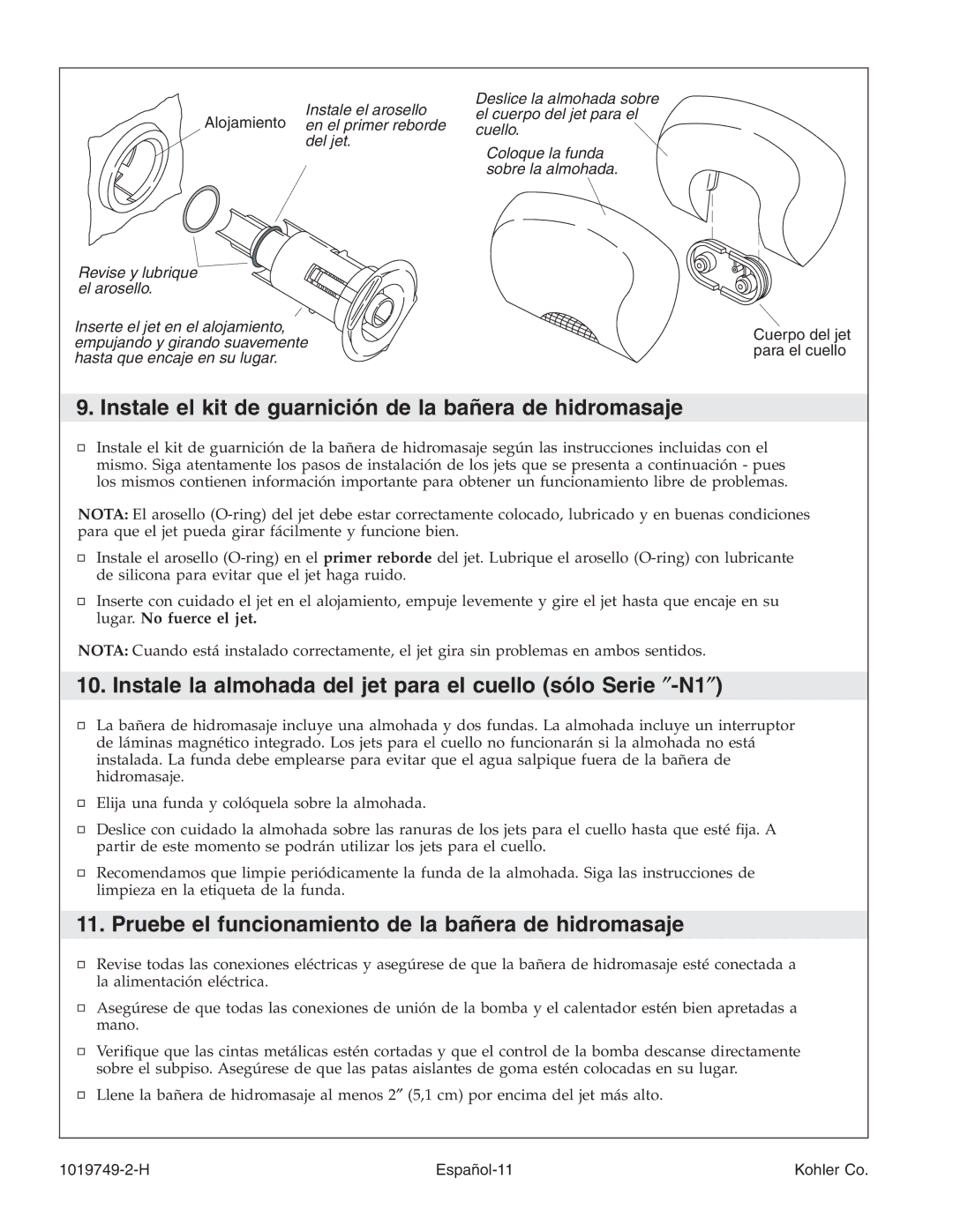 Kohler K-1492, K-1375, K-1461, K-1433, K-1460, K-1368, K-1170, K-1477 Instale el kit de guarnición de la bañera de hidromasaje 