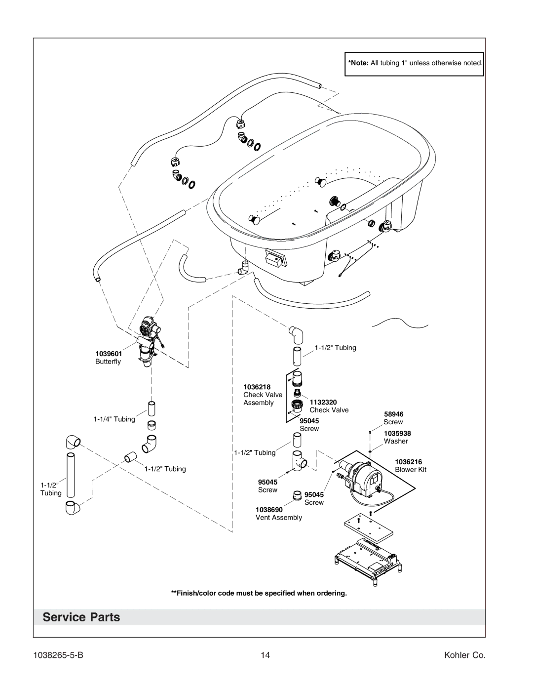 Kohler K-1375 manual Service Parts 