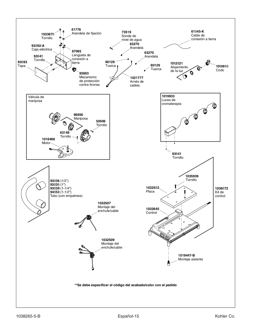 Kohler K-1375 manual B Español-15 Kohler Co 