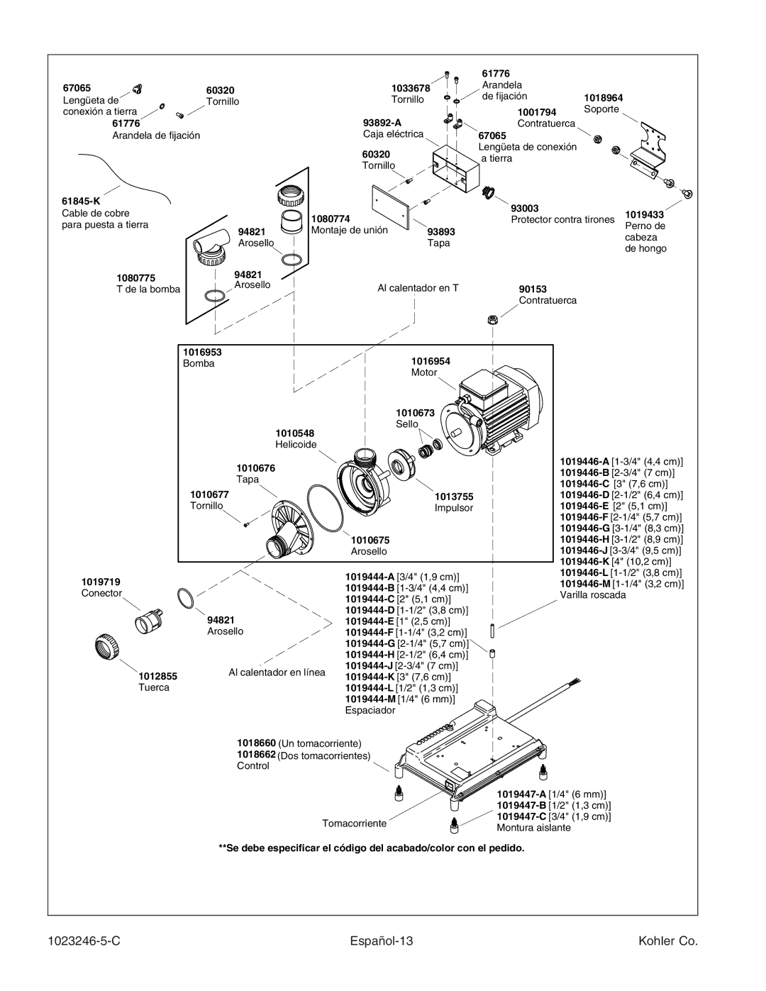 Kohler K-1418-CT manual C Español-13 Kohler Co 