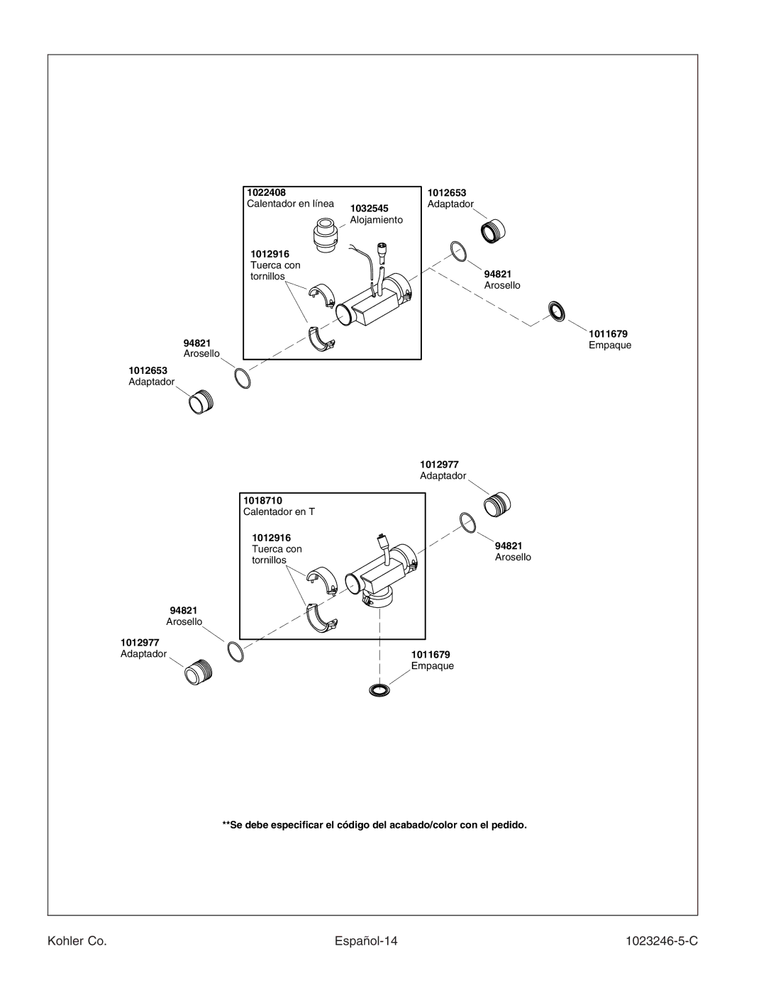 Kohler K-1418-CT manual Kohler Co Español-14 1023246-5-C 