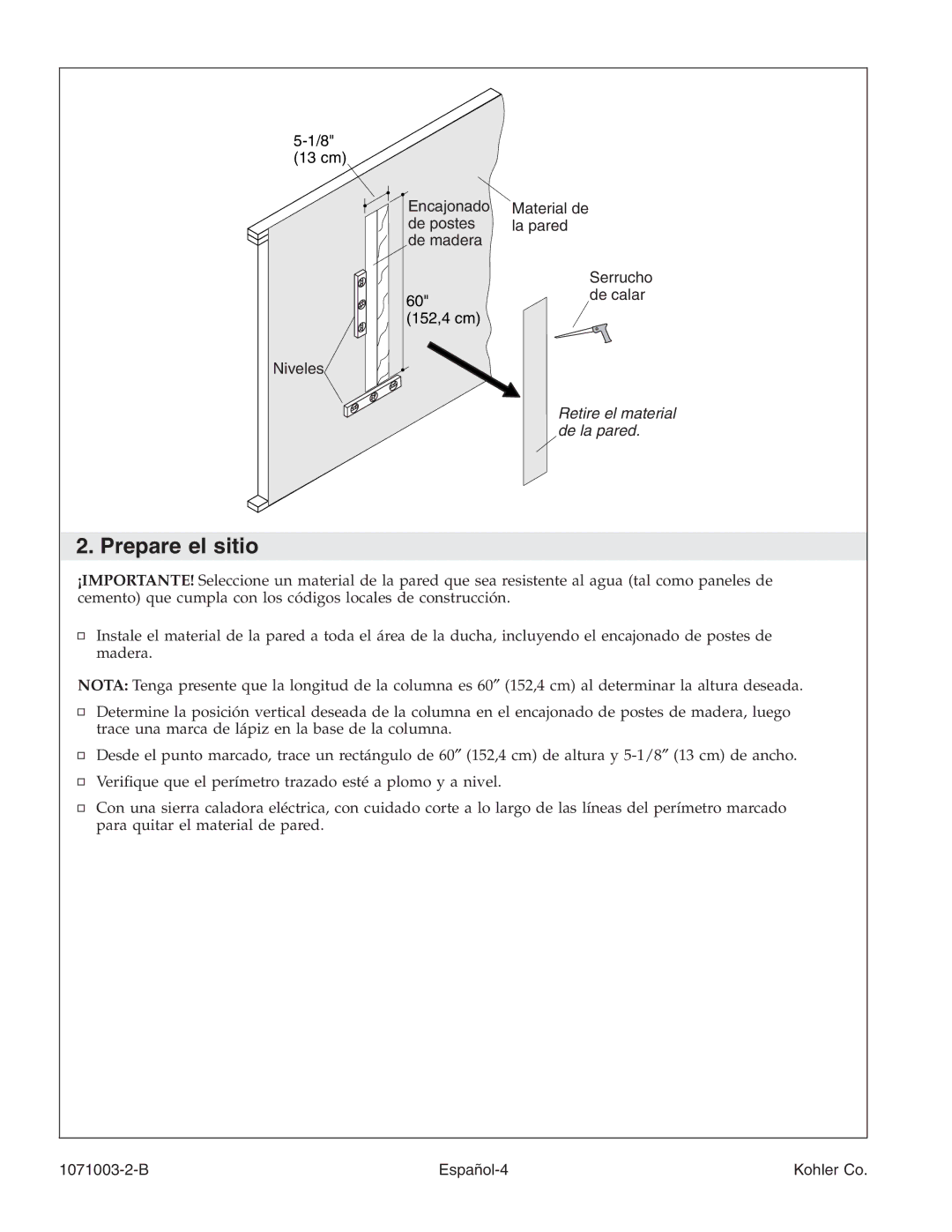 Kohler K-1840, 1071003-2-B manual Prepare el sitio 