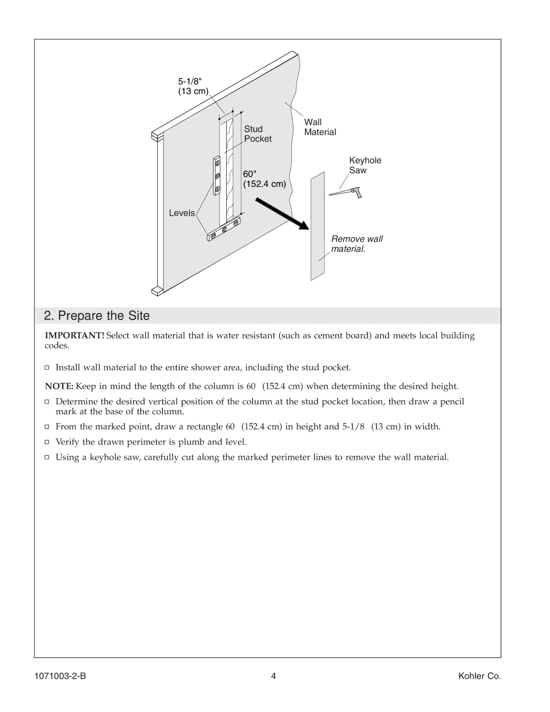 Kohler K-1840, 1071003-2-B manual Prepare the Site 