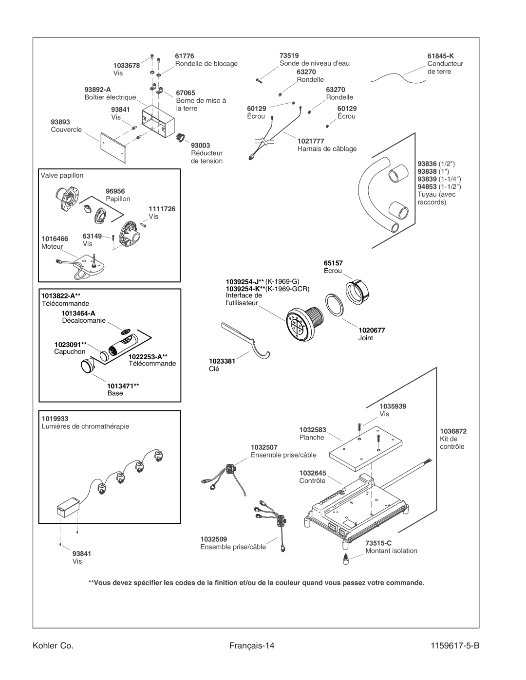 Kohler K-1969 manual Kohler Co Français-14 1159617-5-B 