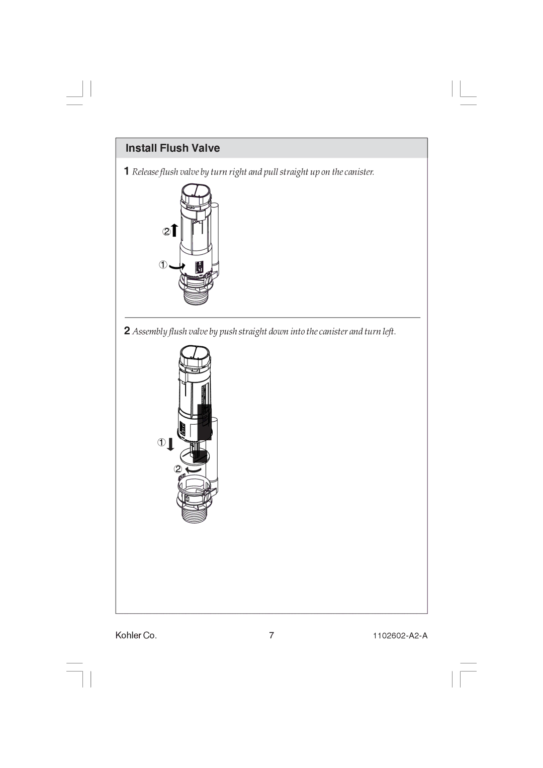 Kohler K-3735, K-19896, K-3736, K-4346 manual Install Flush Valve 