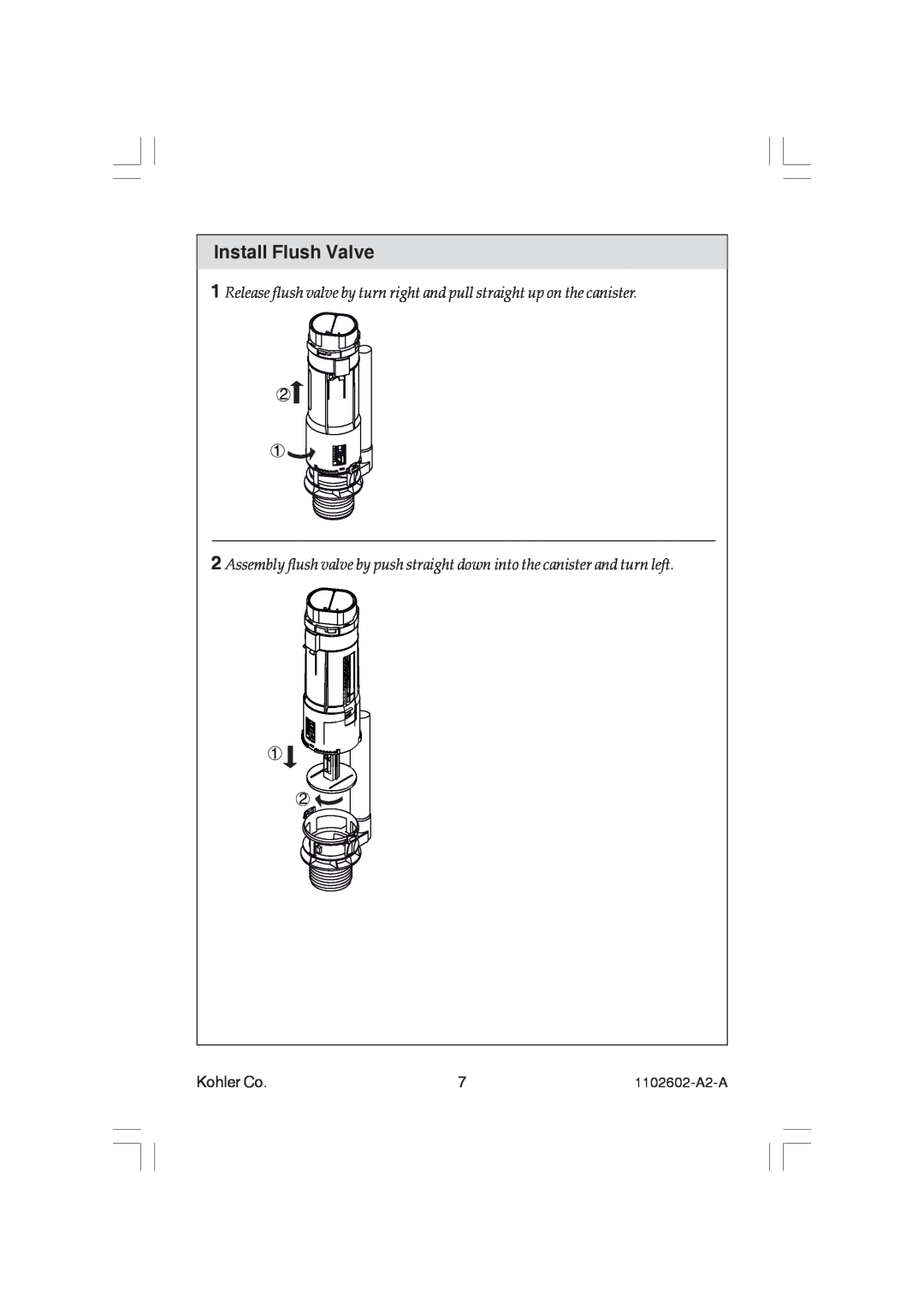 Kohler K-3735, K-19896, K-3736, K-4346 manual Install Flush Valve, Kohler Co 