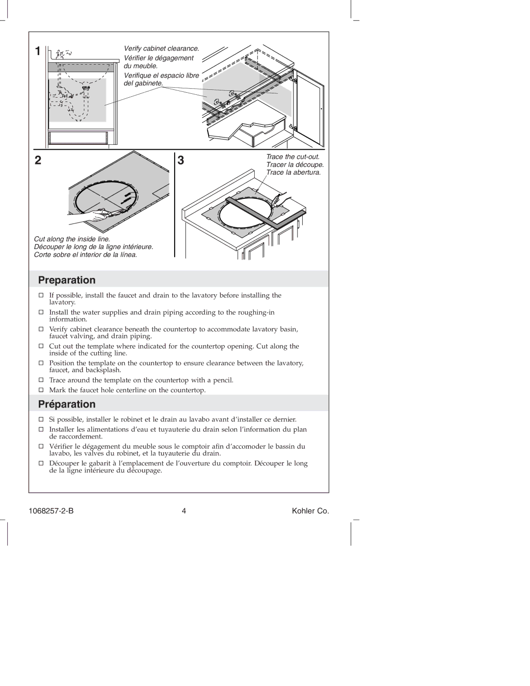 Kohler K-2210, K-2211, K-2214, K-2205, K-2209 manual Preparation, Préparation 