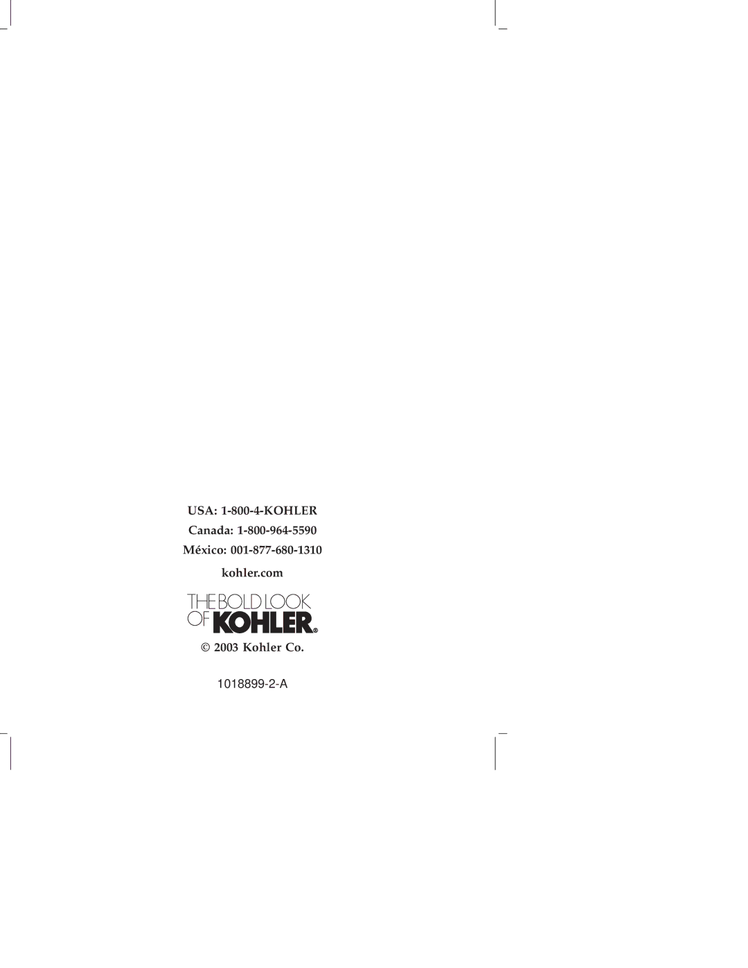 Kohler K-2273, K-2271 manual 1018899-2-A 