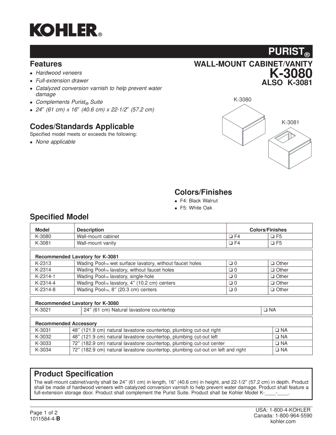 Kohler K-3081, K-3080 manual 