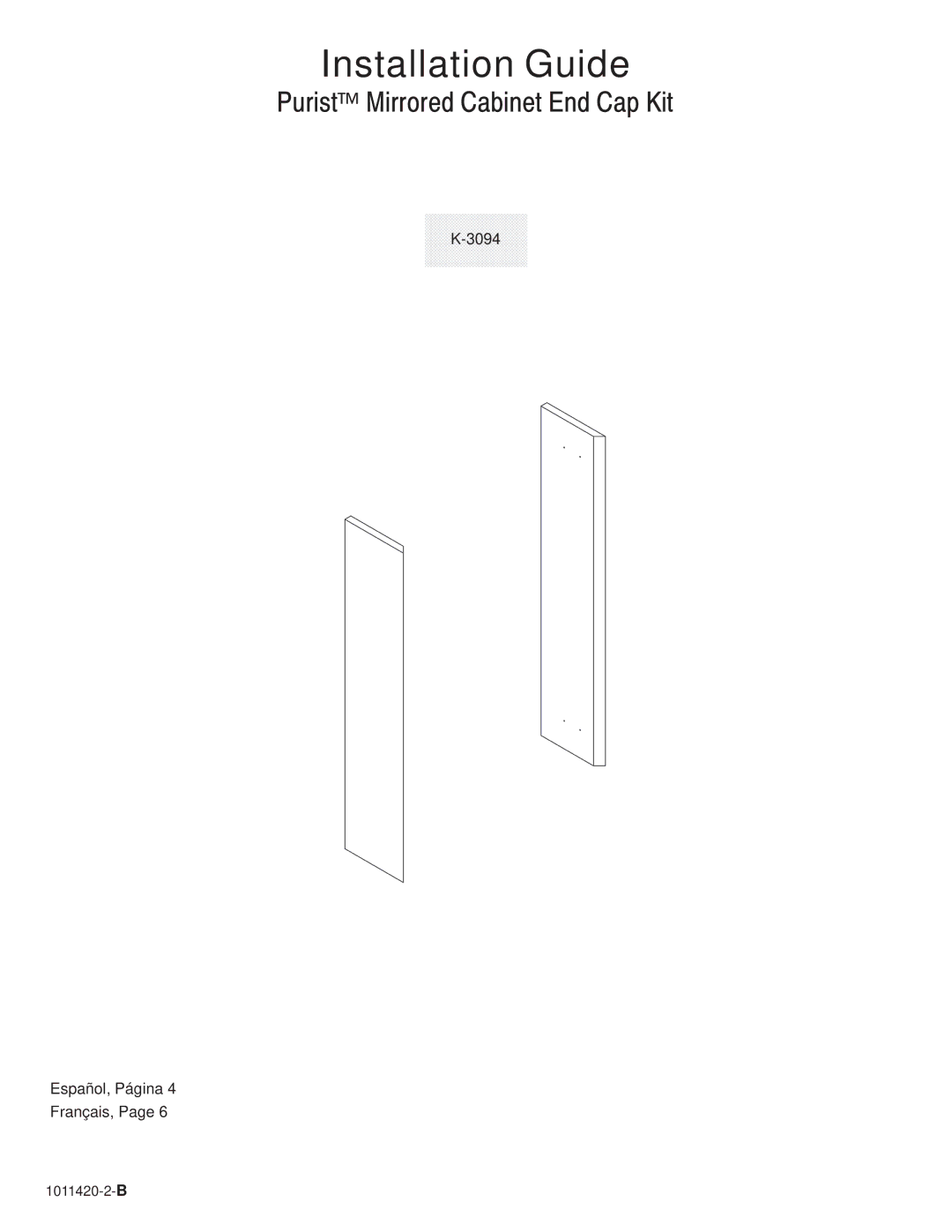 Kohler 1011420-2-B, K-3094 manual Installation Guide,  oed e d 