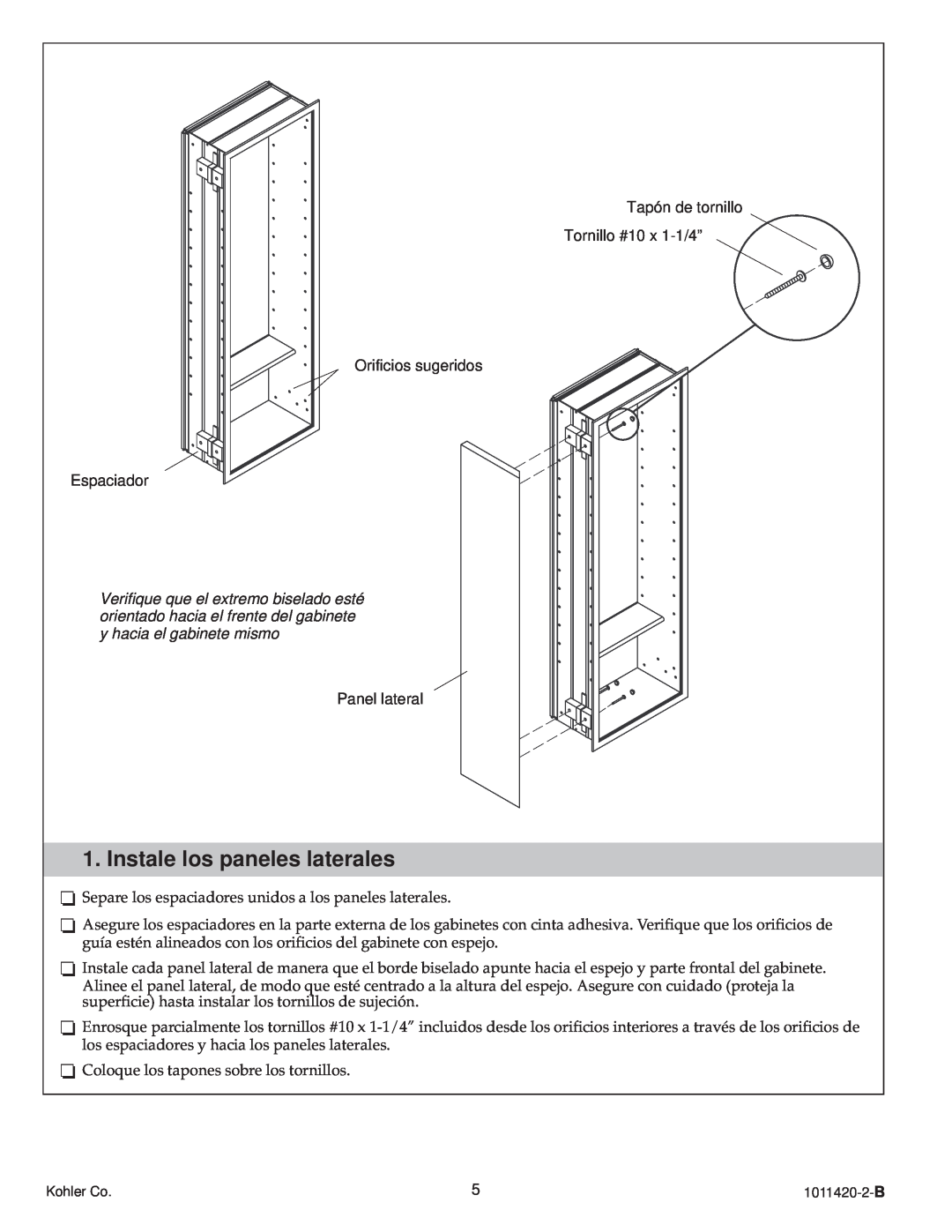 Kohler 1011420-2-B, K-3094 manual Instale los paneles laterales 