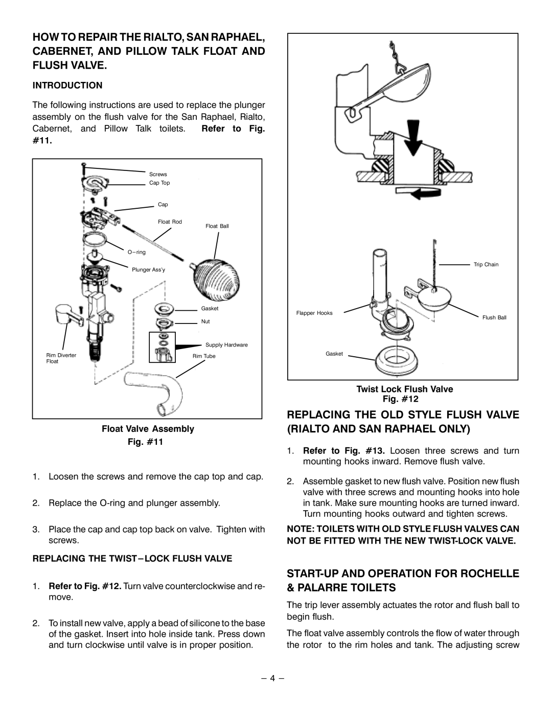 Kohler K-3378-EB Startup and Operation for Rochelle & Palarre Toilets, Introduction, Replacing the TWIST-LOCK Flush Valve 