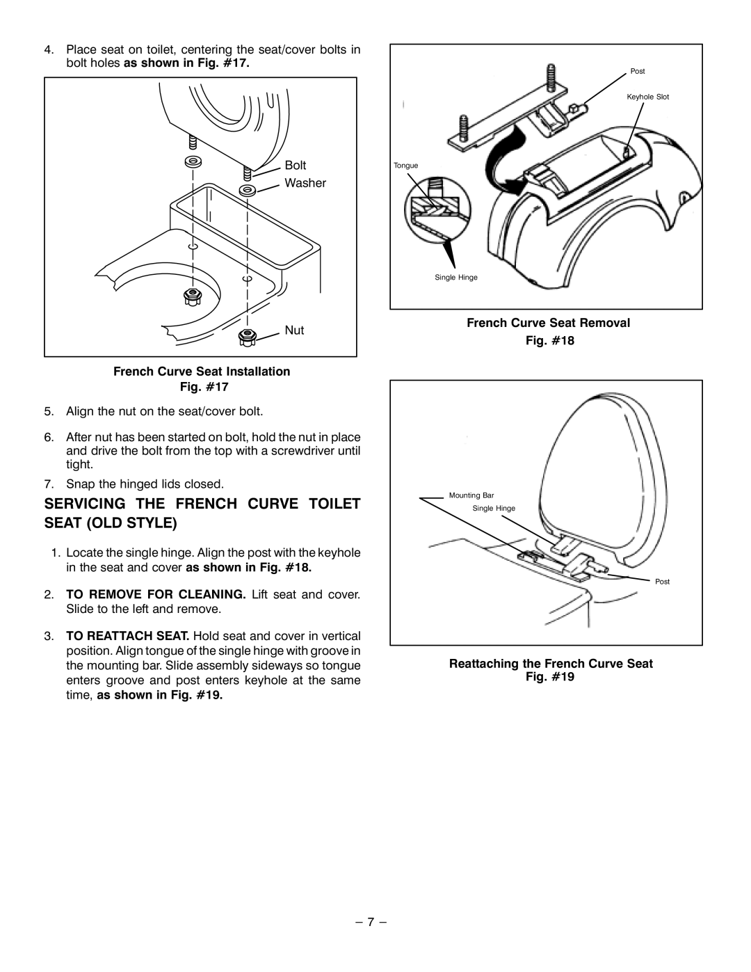 Kohler K-3378-EB, K-3385-EB, K-3402-EB manual Servicing the French Curve Toilet Seat OLD Style, Fig. #18 