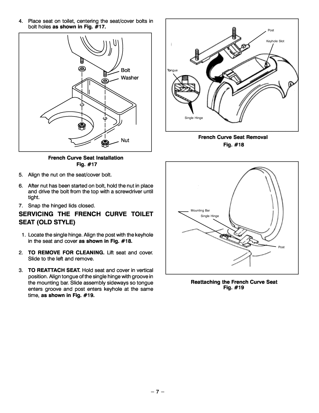Kohler K-3378-EB, K-3385-EB, K-3402-EB manual Servicing The French Curve Toilet Seat Old Style 