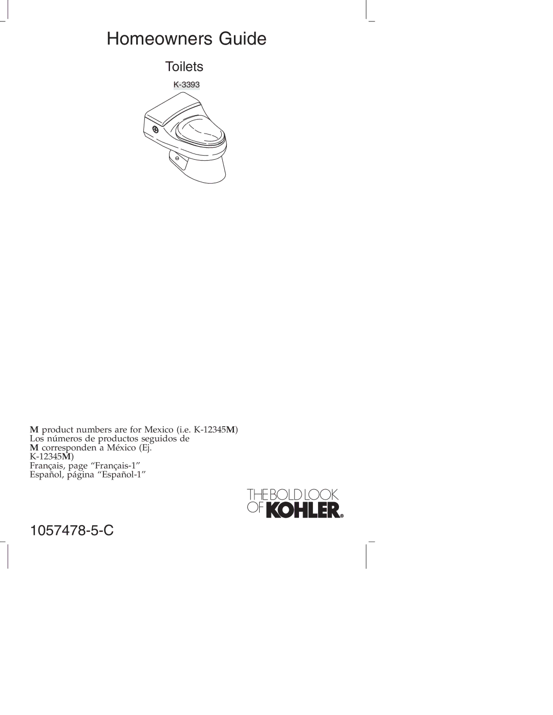 Kohler K-3393 manual Homeowners Guide 