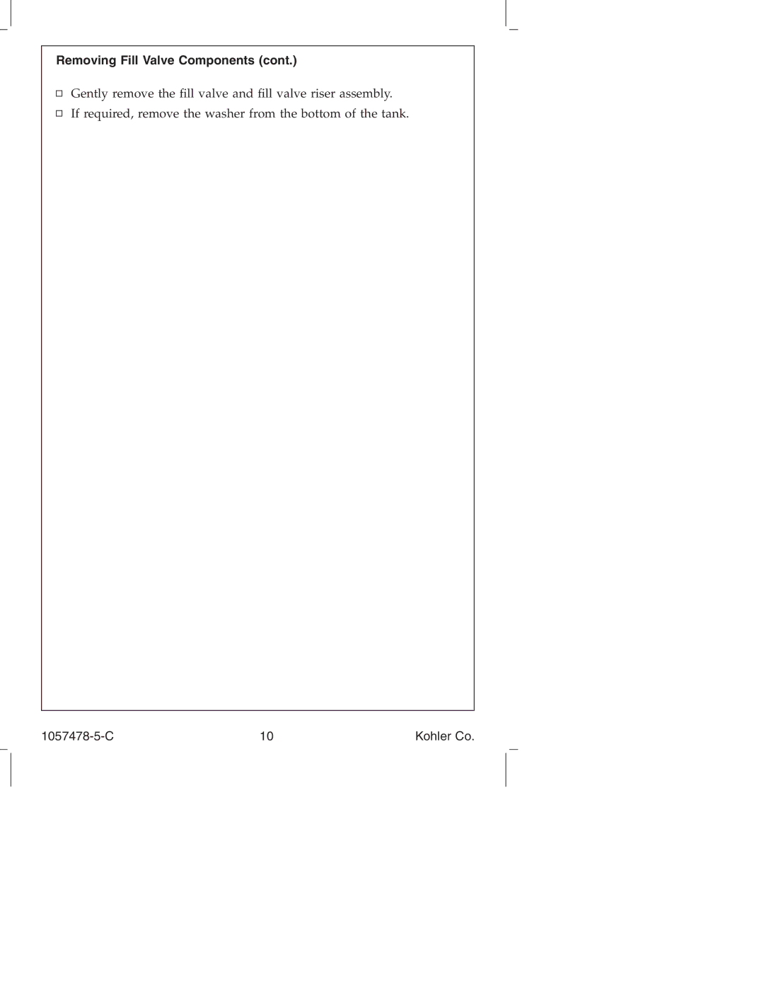 Kohler K-3393 manual Removing Fill Valve Components 