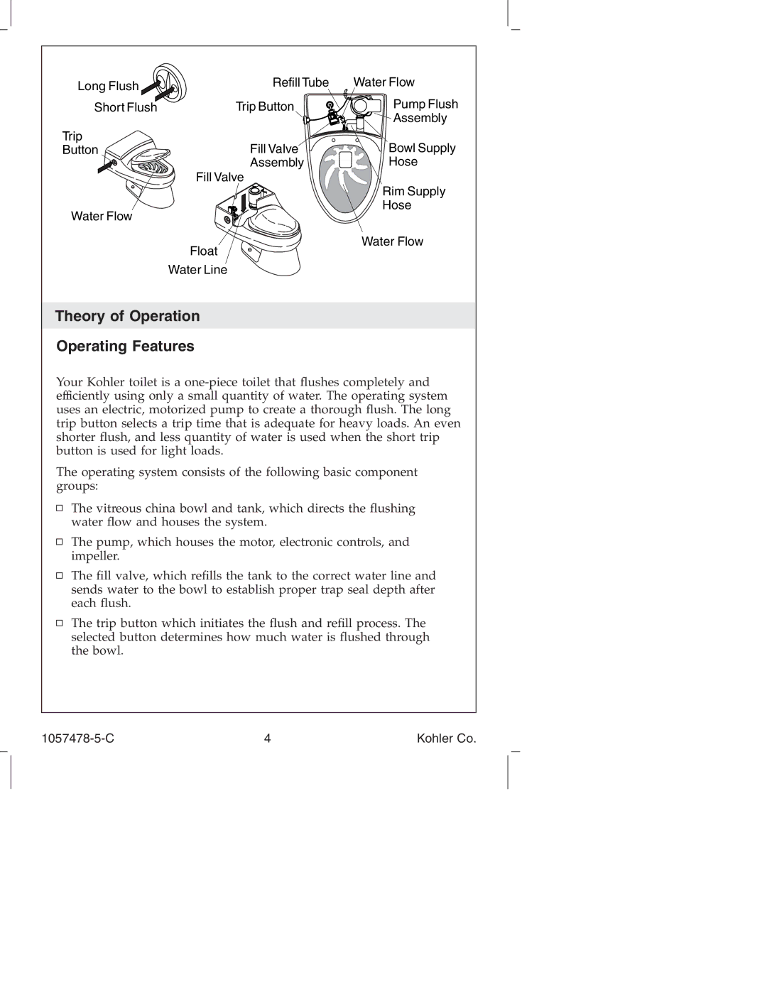 Kohler K-3393 manual Theory of Operation Operating Features 