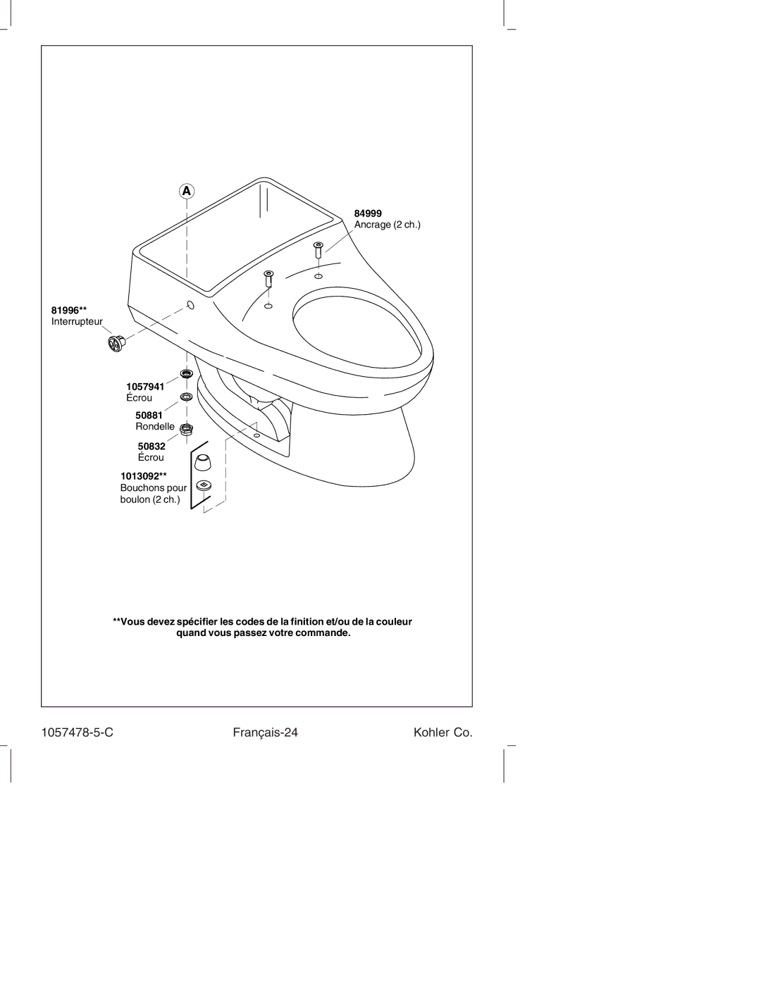 Kohler K-3393 manual C Français-24 Kohler Co 