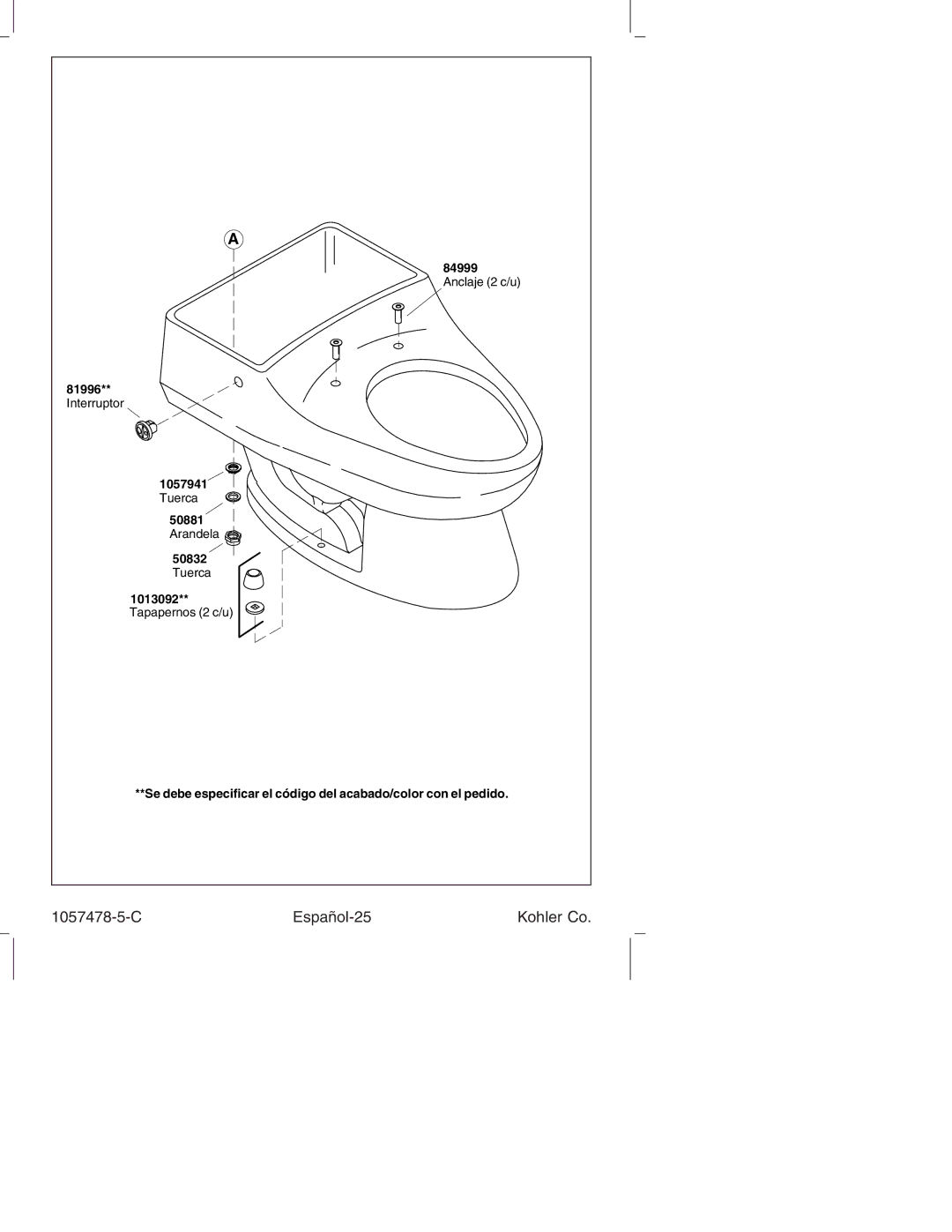 Kohler K-3393 manual C Español-25 Kohler Co 