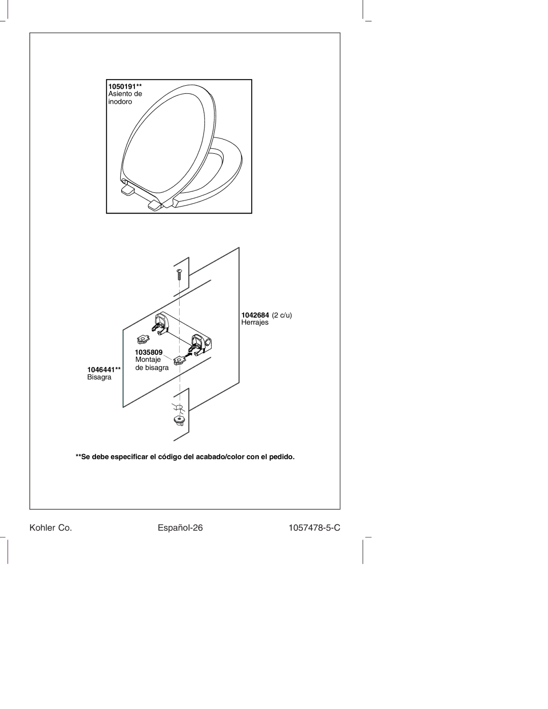 Kohler K-3393 manual Kohler Co Español-26 1057478-5-C 