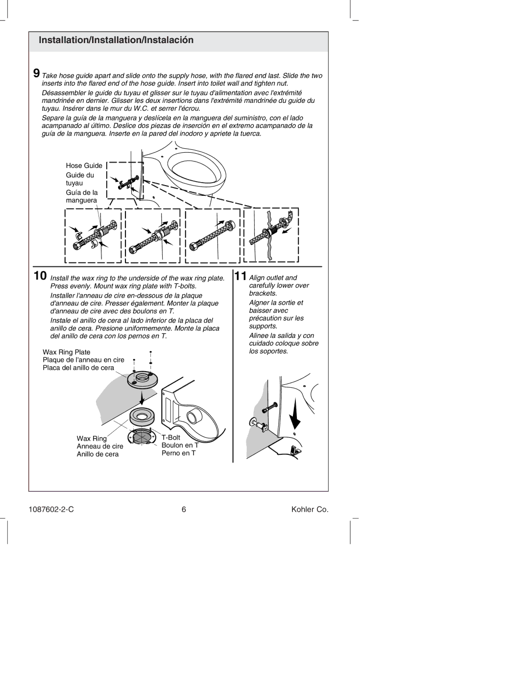 Kohler K-3564, K-14338 manual Hose Guide Guide du tuyau Guía de la manguera 