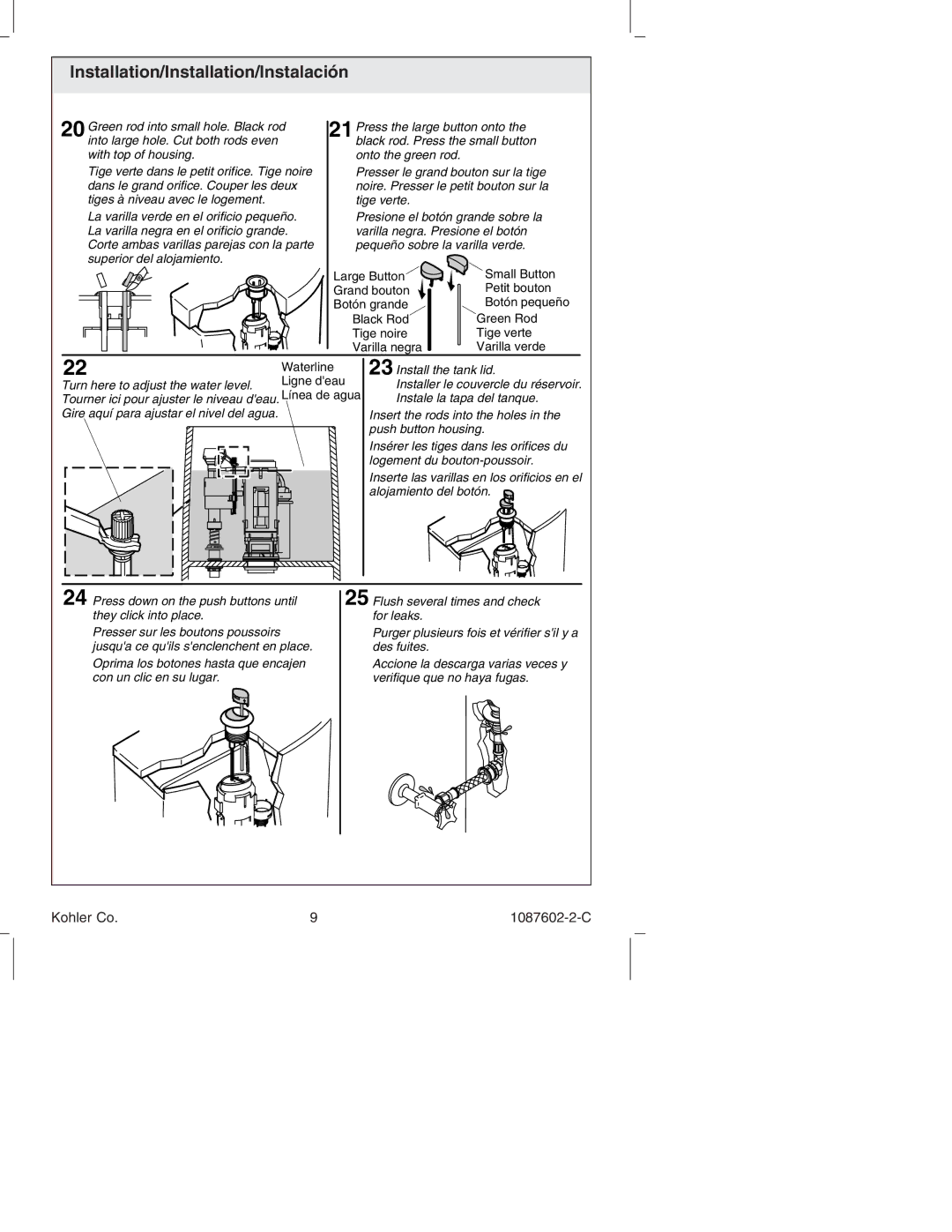 Kohler K-14338, K-3564 manual Superior del alojamiento 