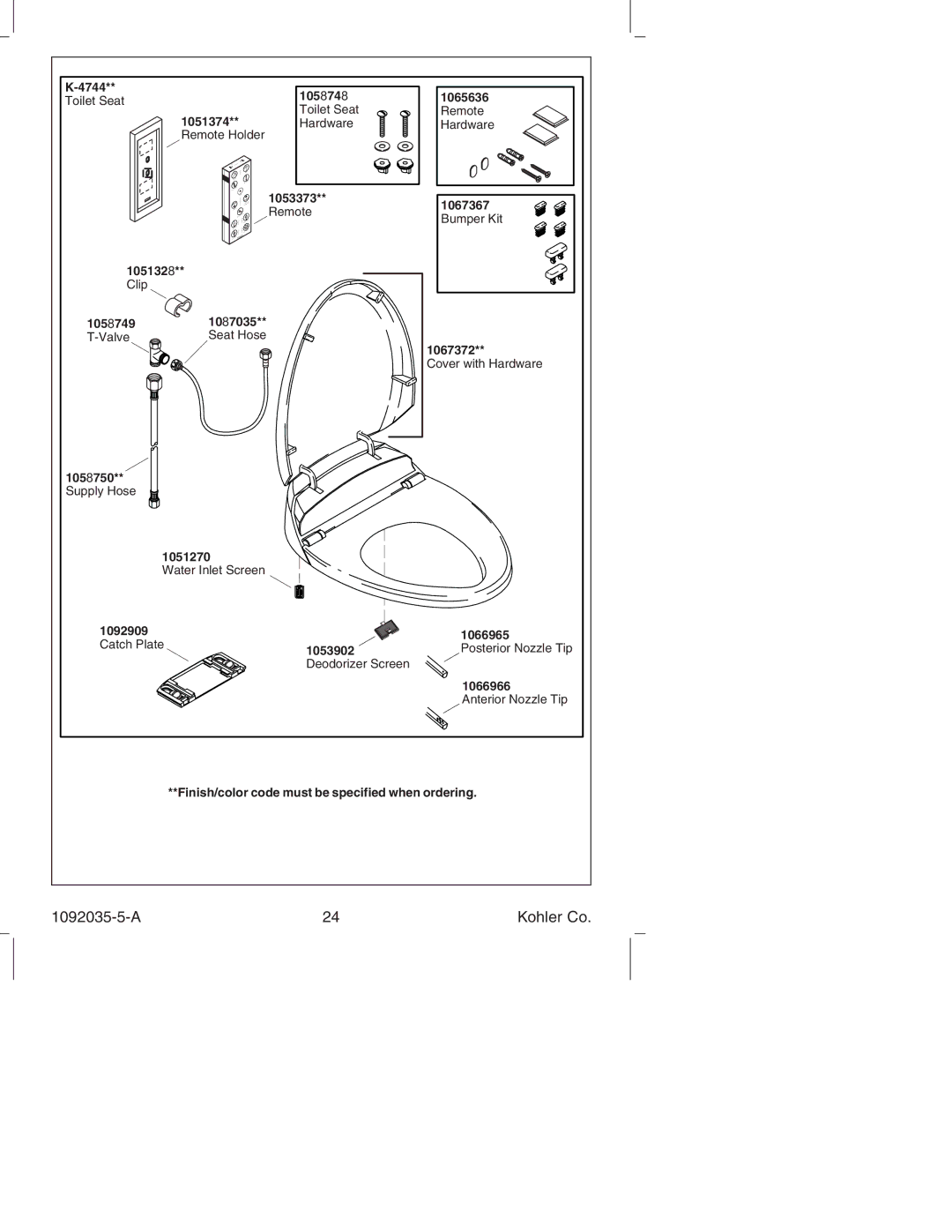 Kohler K-3607 manual 4744 1058748 1065636 