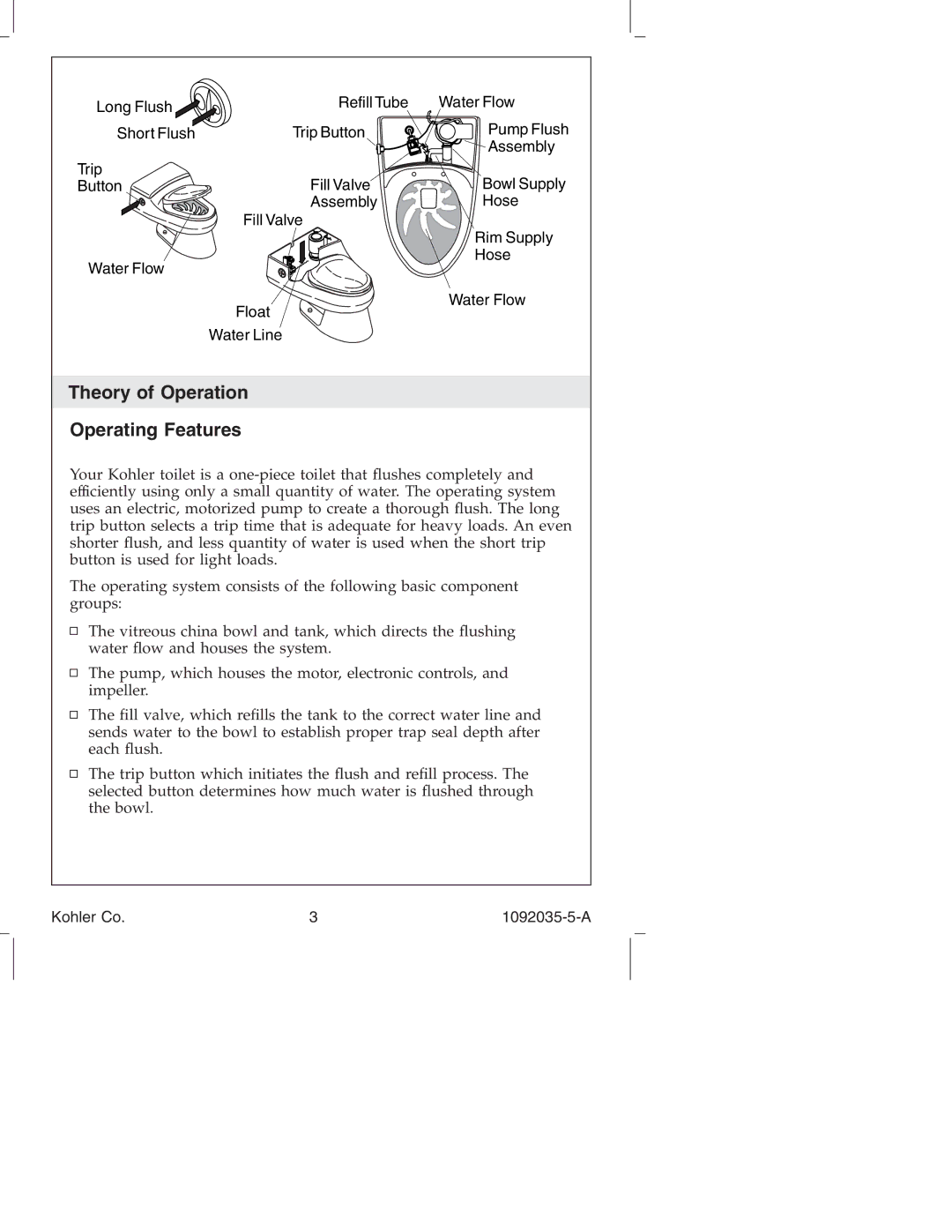 Kohler K-3607 manual Theory of Operation Operating Features, Kohler Co 1092035-5-A 