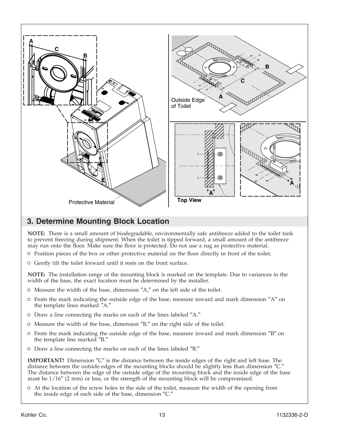 Kohler K-3900 manual Determine Mounting Block Location 