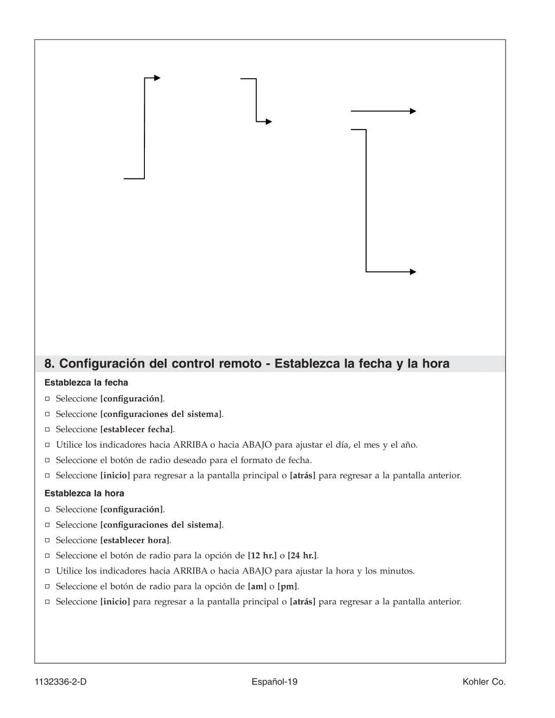 Kohler K-3900 manual Establezca la fecha, Establezca la hora 