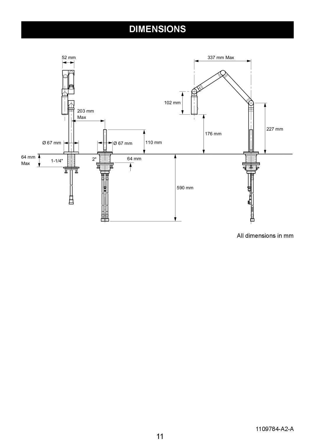 Kohler K-6227A manual Dimensions 