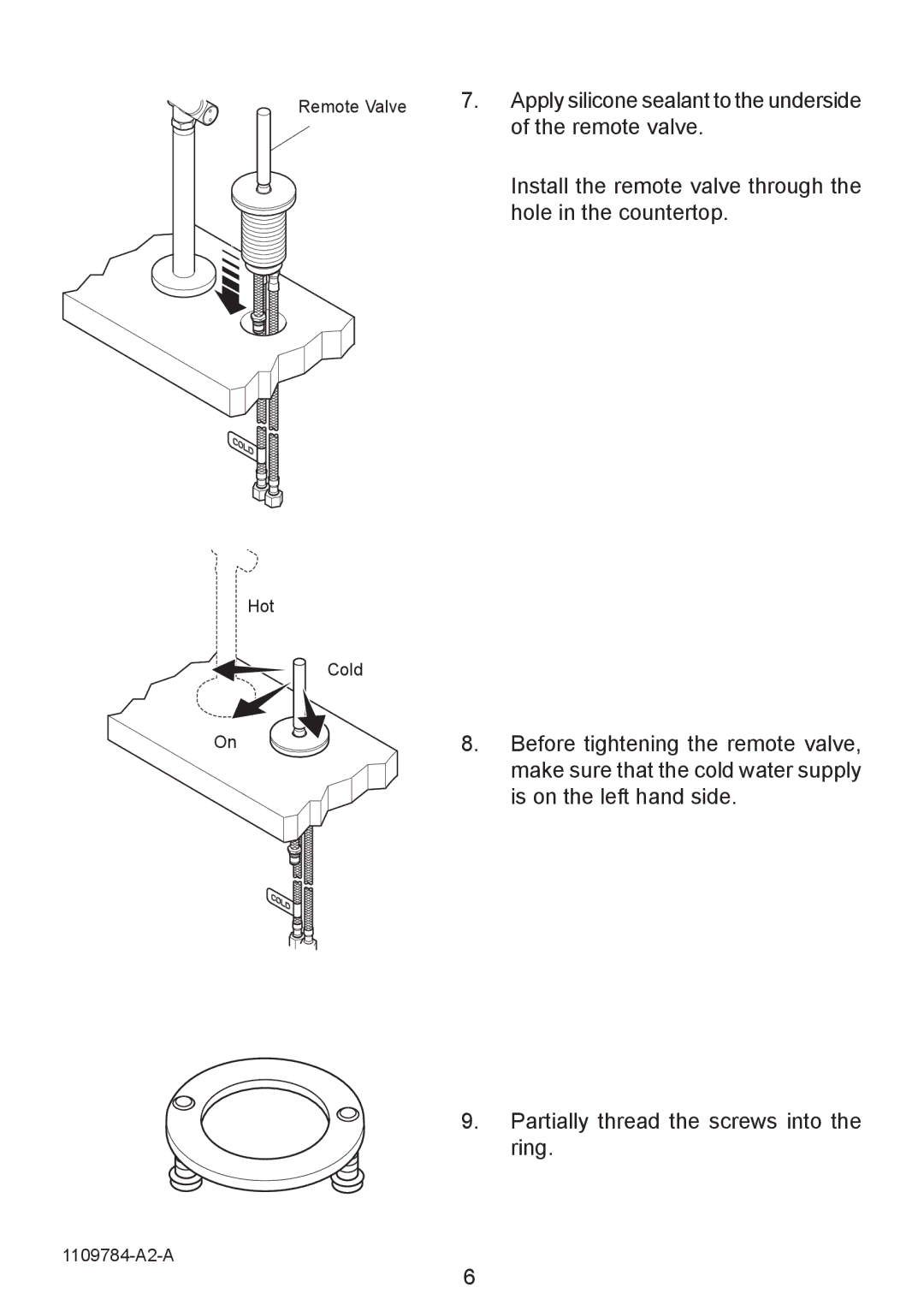 Kohler K-6227A manual Remote Valve Hot Cold 1109784-A2-A 