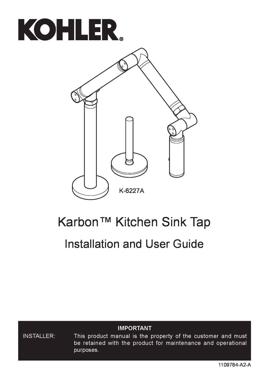 Kohler K-6227A manual Karbon Kitchen Sink Tap, Installation and User Guide 