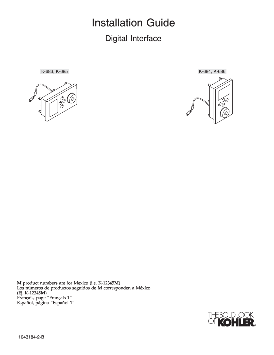 Kohler K-683, K-684, K-686, K-685 manual Installation Guide, Digital Interface 