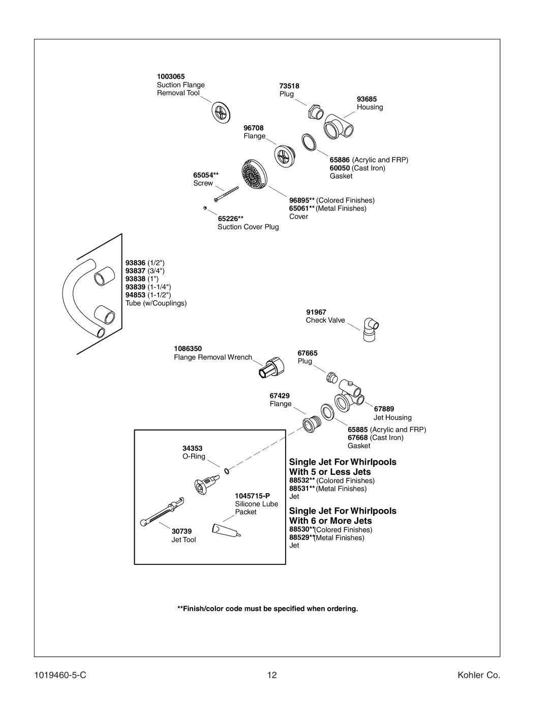 Kohler K-812-H2 manual Single Jet For Whirlpools 