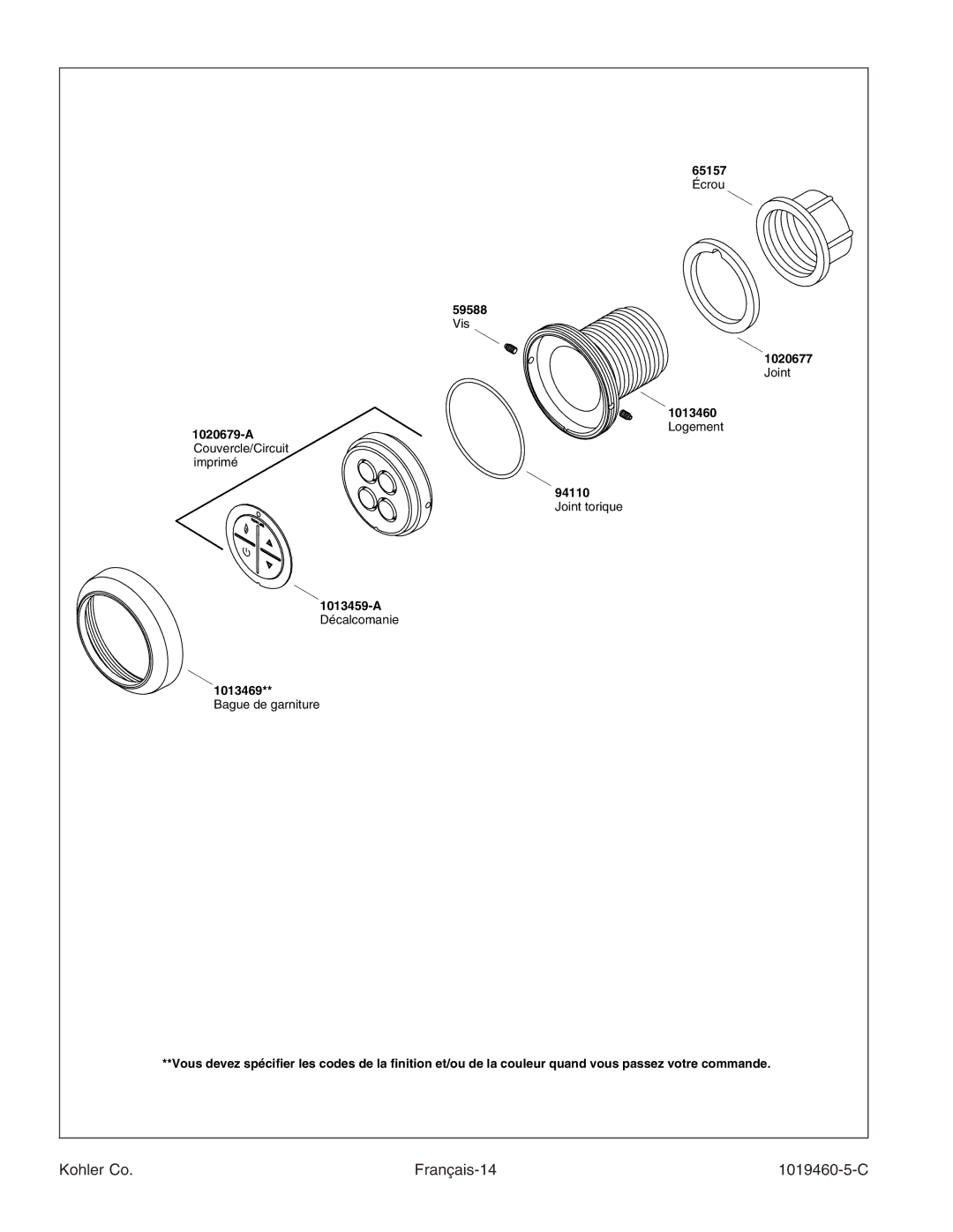 Kohler K-812-H2 manual Kohler Co Français-14 1019460-5-C 