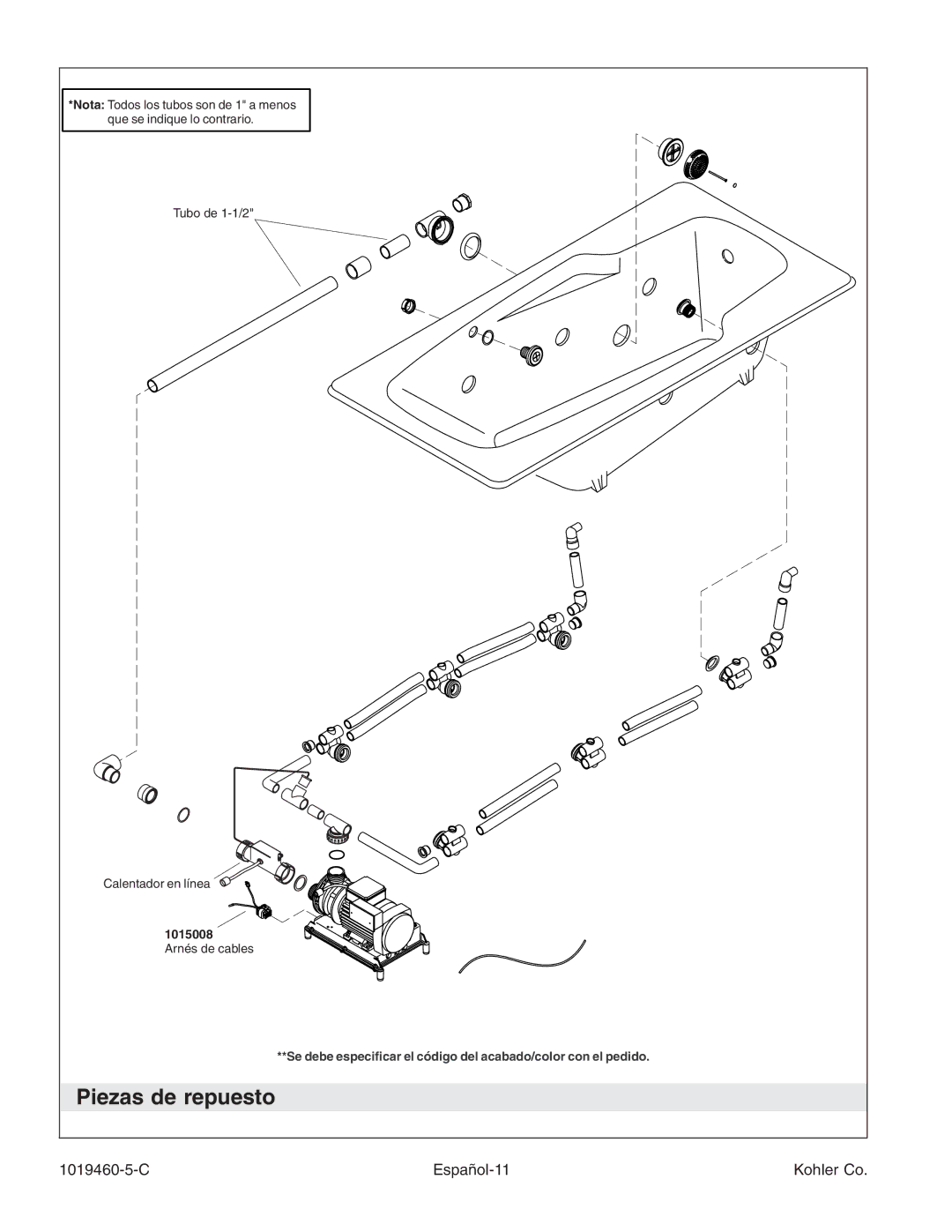 Kohler K-812-H2 manual Piezas de repuesto, C Español-11 Kohler Co 