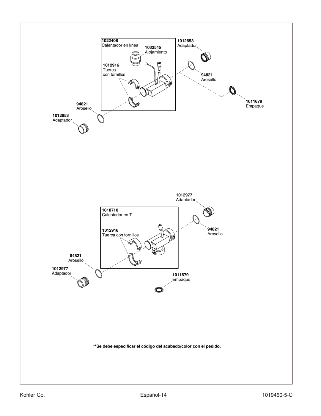 Kohler K-812-H2 manual Kohler Co Español-14 1019460-5-C 