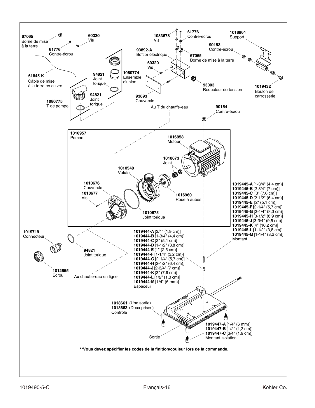 Kohler K-812-N1 manual C Français-16 Kohler Co, 1010677 1016960 