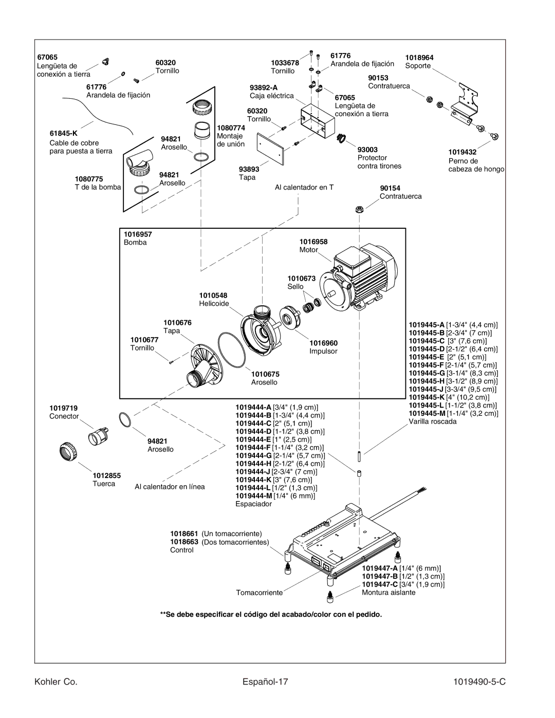 Kohler K-812-N1 manual Kohler Co Español-17 1019490-5-C 