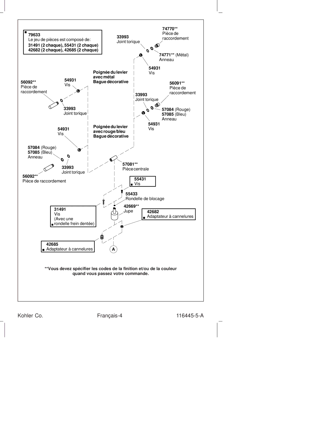 Kohler K-8212, K-8211 manual Kohler Co Français-4 116445-5-A 