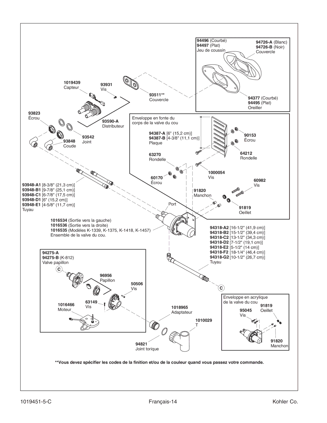 Kohler K-865 manual C Français-14 Kohler Co, 60982 Vis 