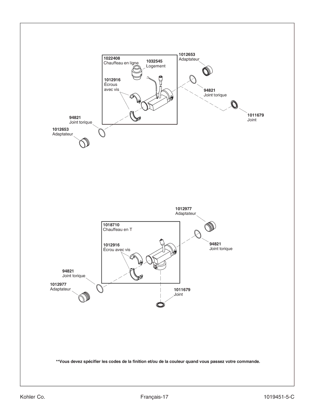 Kohler K-865 manual Kohler Co Français-17 1019451-5-C 