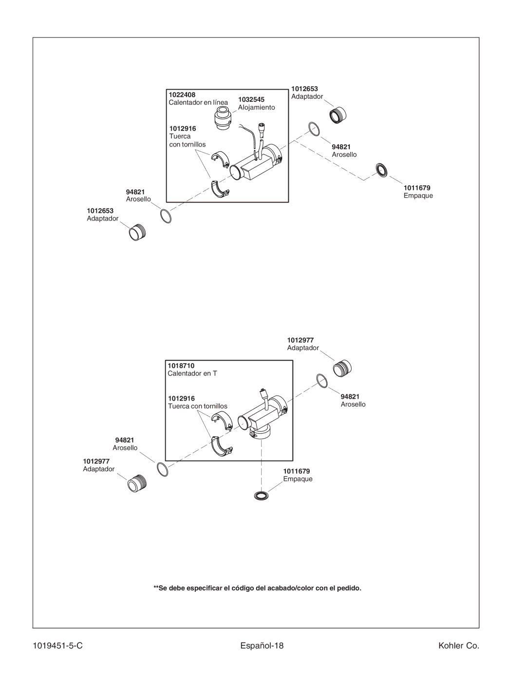 Kohler K-865 manual C Español-18 Kohler Co 