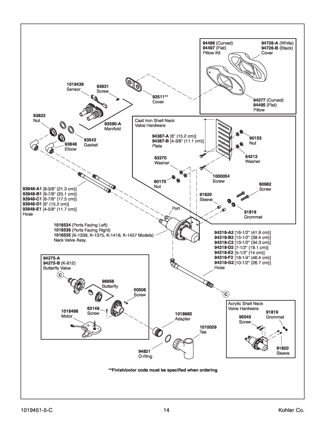 Kohler K-865 manual 1019451-5-C, Kohler Co, Washer, Valve Hardware 