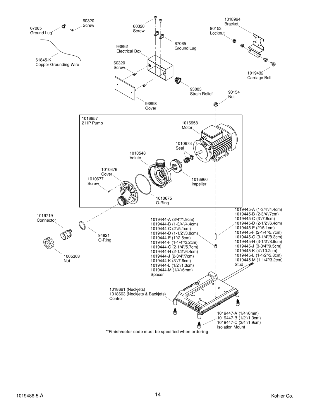 Kohler K-872, K-870 manual 60320 1018964 Bracket 67065 Screw 90153 