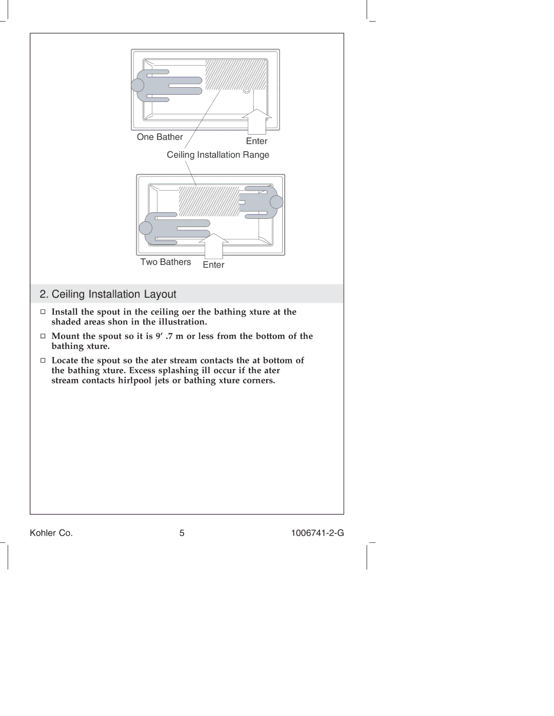 Kohler K-922/K-923 manual Ceiling Installation Layout 