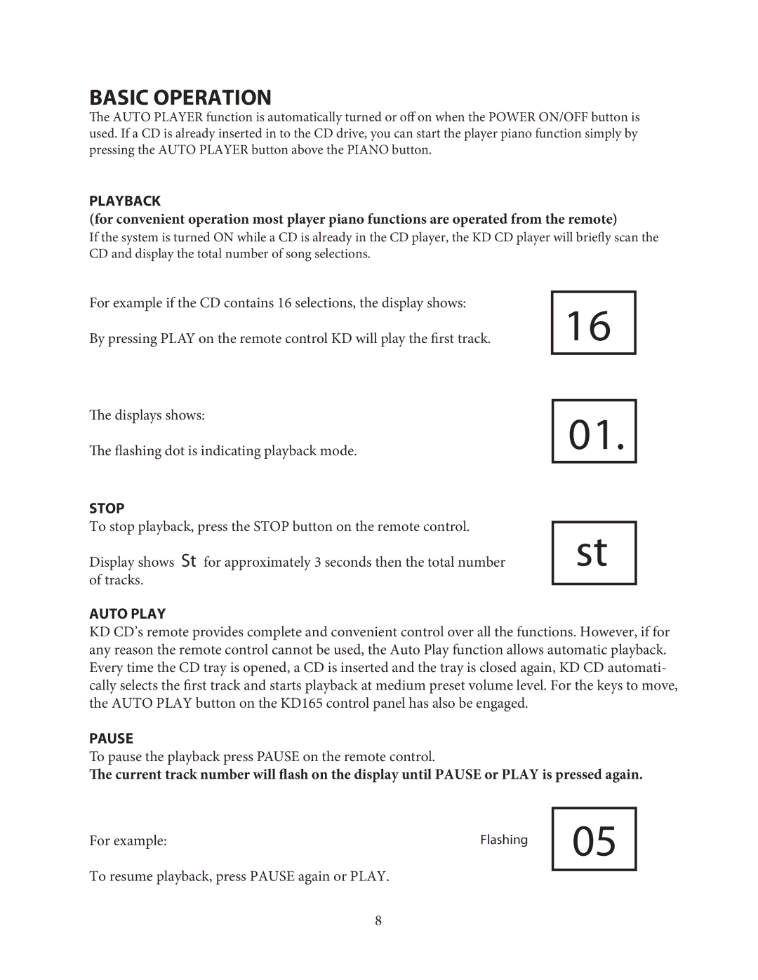 Kohler KD165 manual Playback, Stop, Auto Play, Pause 