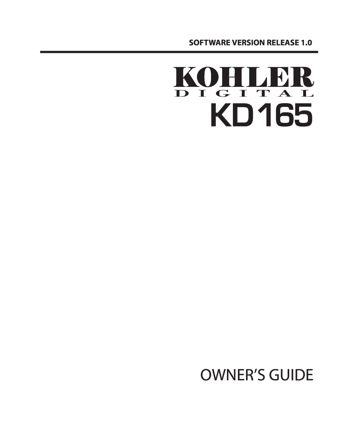 Kohler KD165 manual Owner’S Guide, Software Version Release 