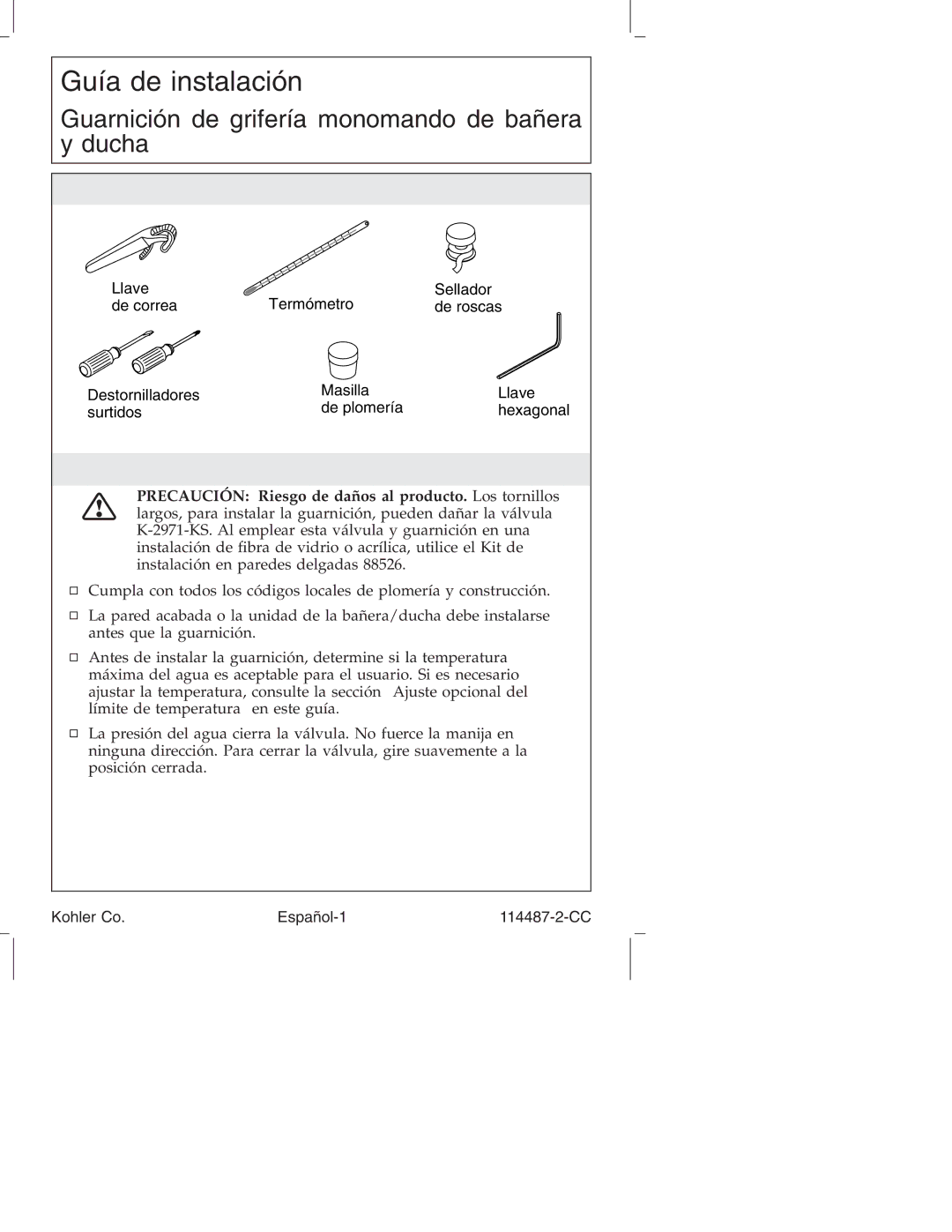 Kohler KT6913, KT6910, KT6908 manual Herramientas y materiales, Antes de comenzar 